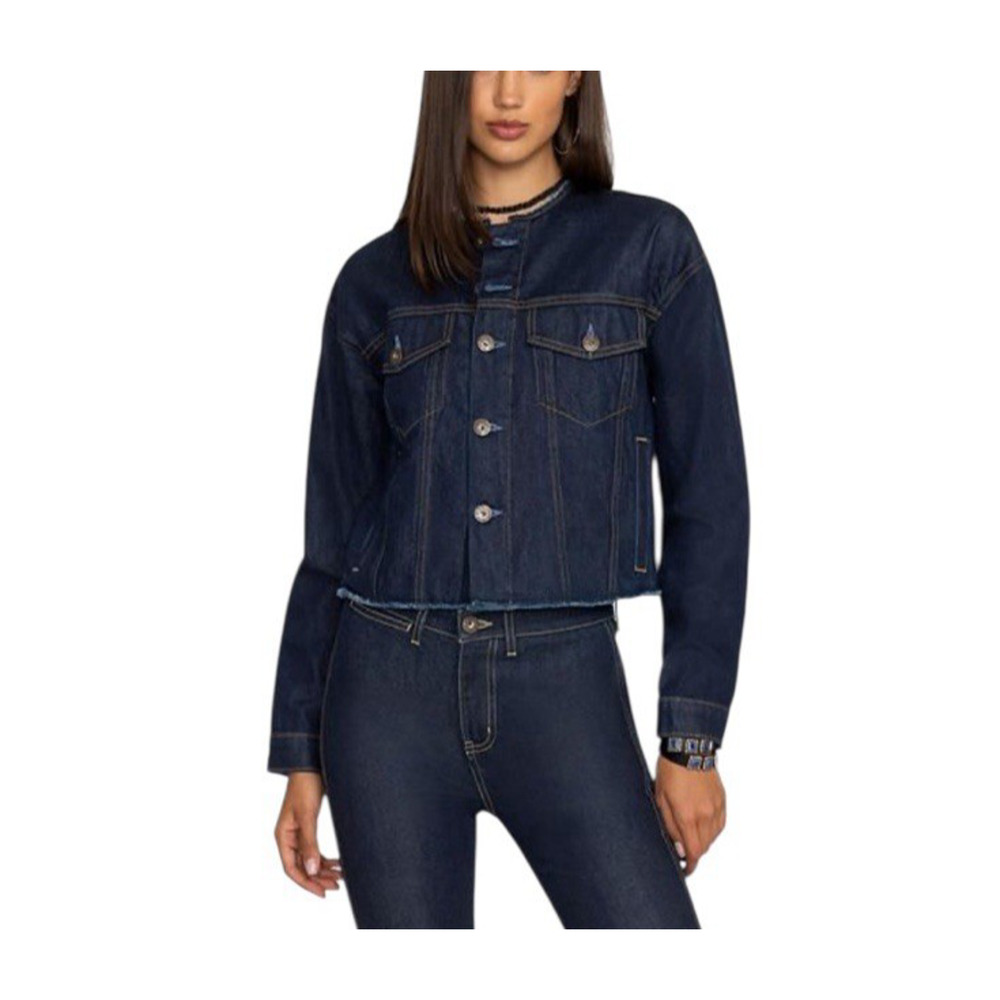 JOHNNY WAS x SASSON Size XL Blue Ultra Dark Wash Button-Up Cropped Denim Jacket